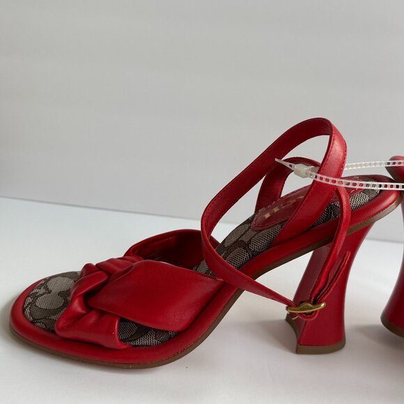 New w/o box COACH Quincey Signature Logo Ankle Strap Sandals Red Leather Sz 7.5 - Picture 6 of 8